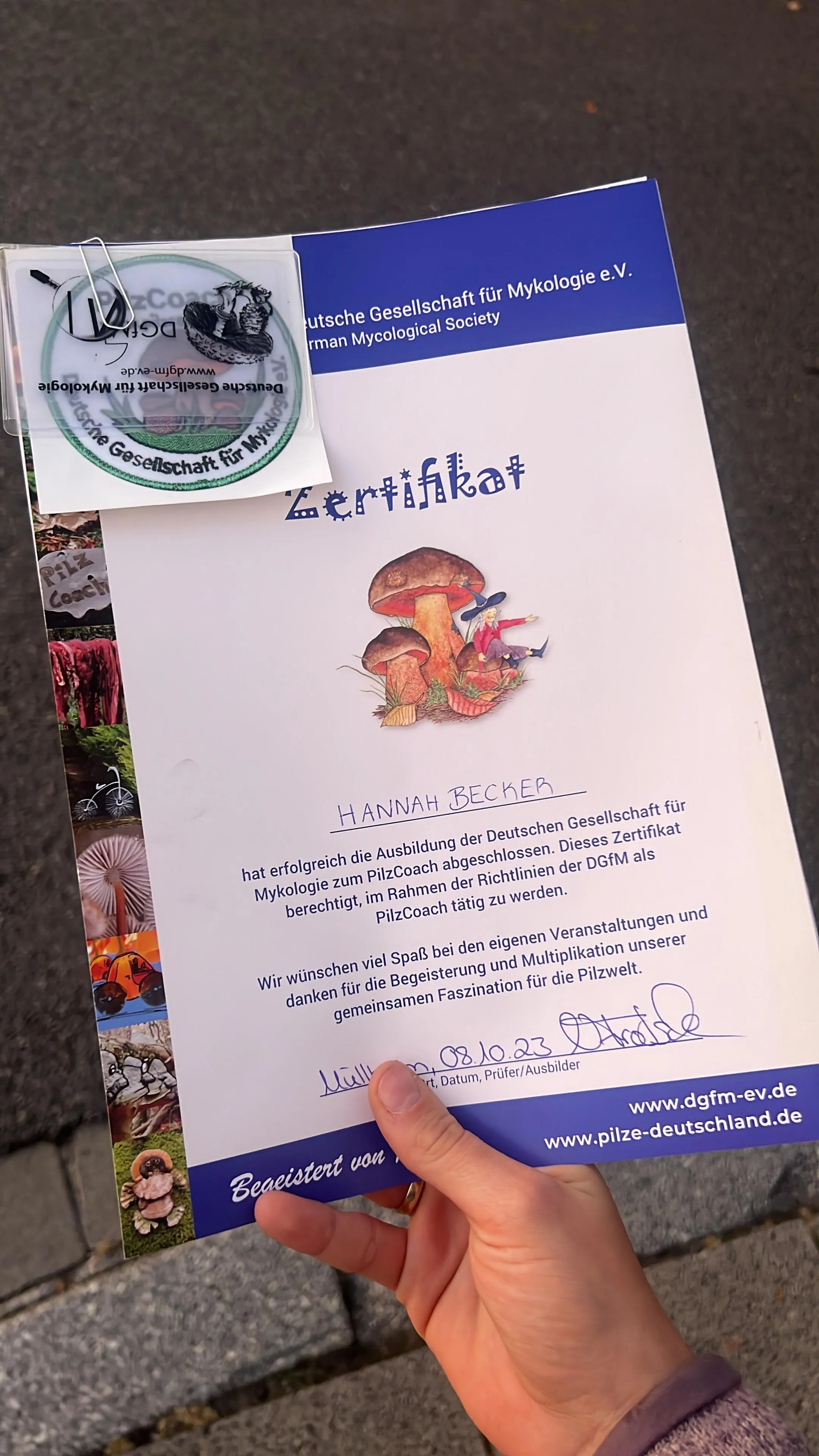 DGFM-Zertifikat von Hannah Becker, zertifizierter Pilzcoach